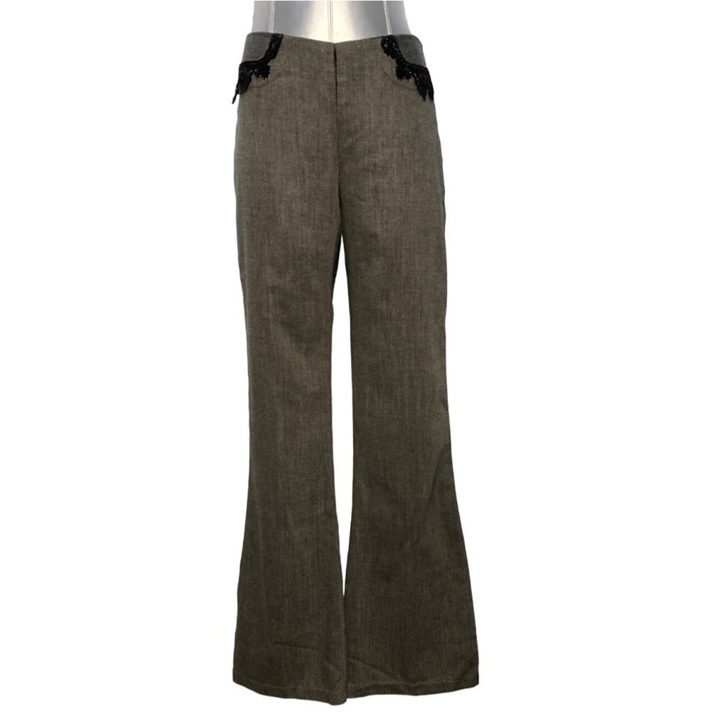 VTG Louis Verdad 8 Dress Pants Black White Tweed Pockets Lace Trim Wide Leg Work
